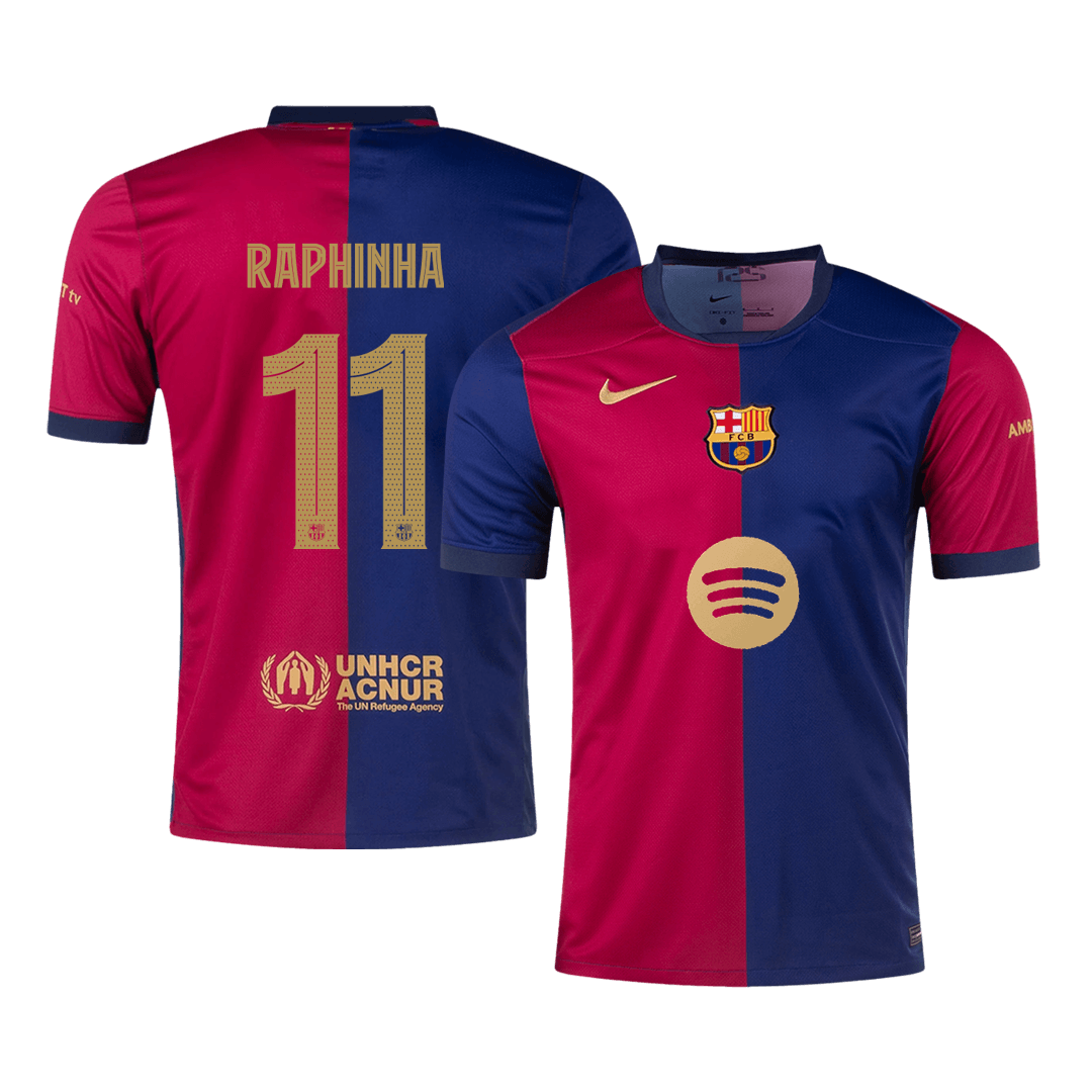 RAPHINHA #11 Barcelona Home Soccer Jersey 2024/25 -UCL
