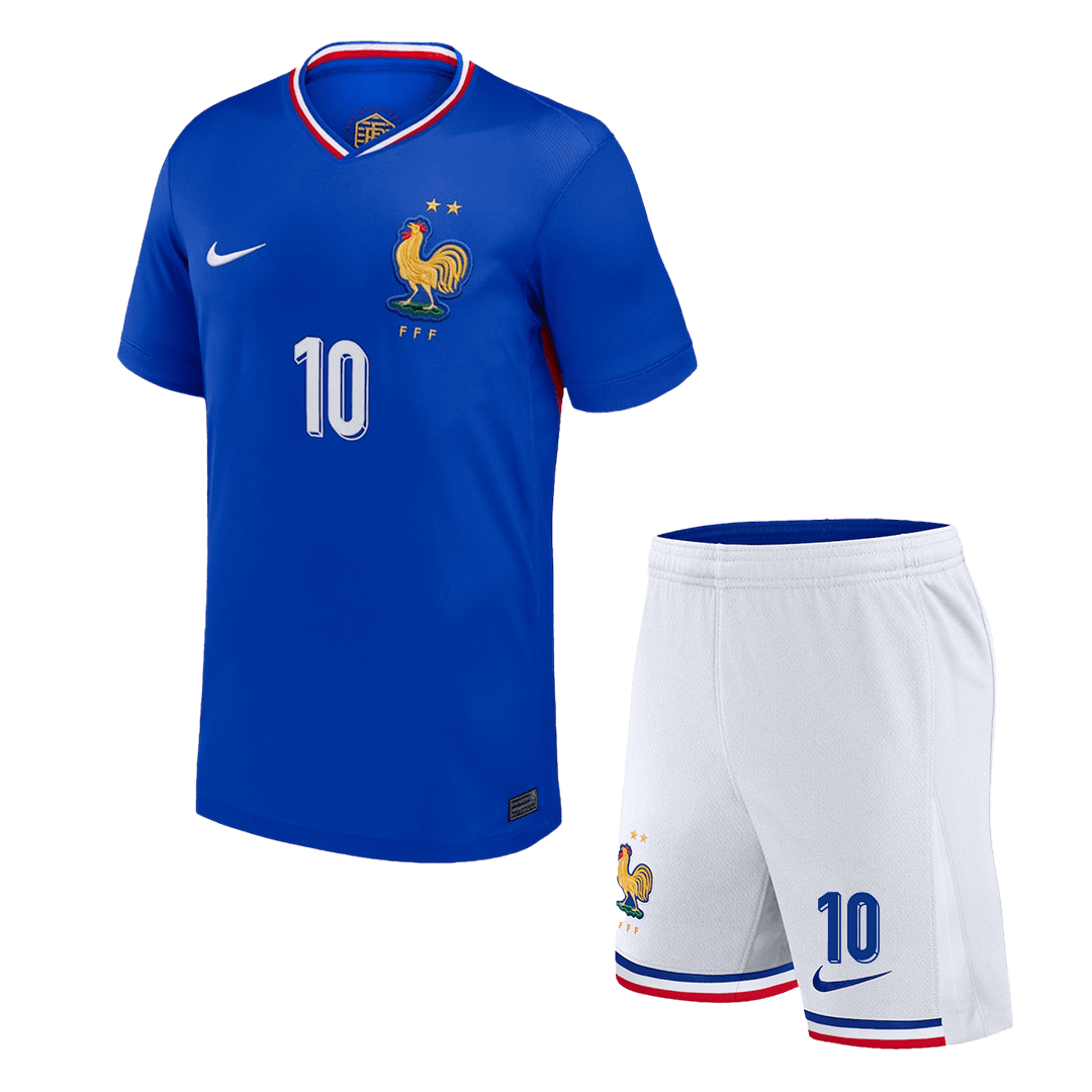 Kid's MBAPPE #10 France Home Soccer Jersey Kit(Jersey+Shorts) Euro 2024 - Image 2