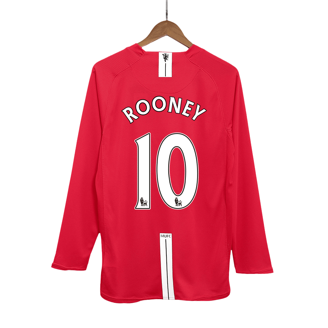 Retro ROONEY #10 2007/08 Manchester United Home Long Sleeve Soccer Jersey