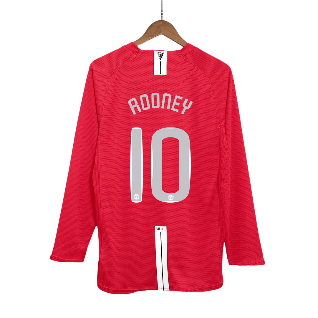 Retro ROONEY #10 2007/08 Manchester United Home Long Sleeve Soccer Jersey