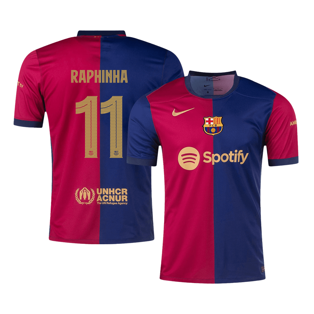 RAPHINHA #11 Barcelona Home Soccer Jersey 2024/25 -UCL