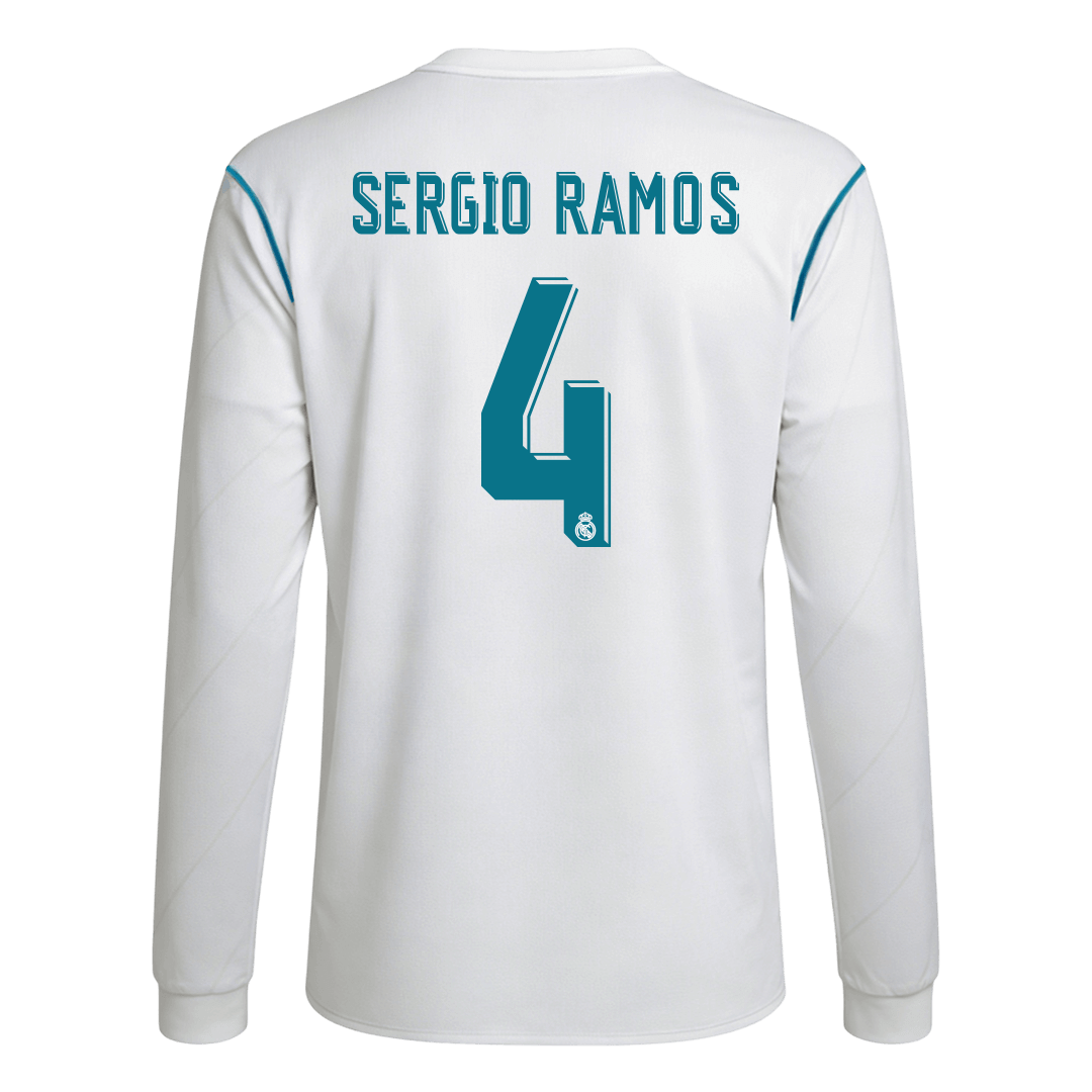 Retro SERGIO RAMOS #4 2017/18 Real Madrid Home Long Sleeve Soccer Jersey