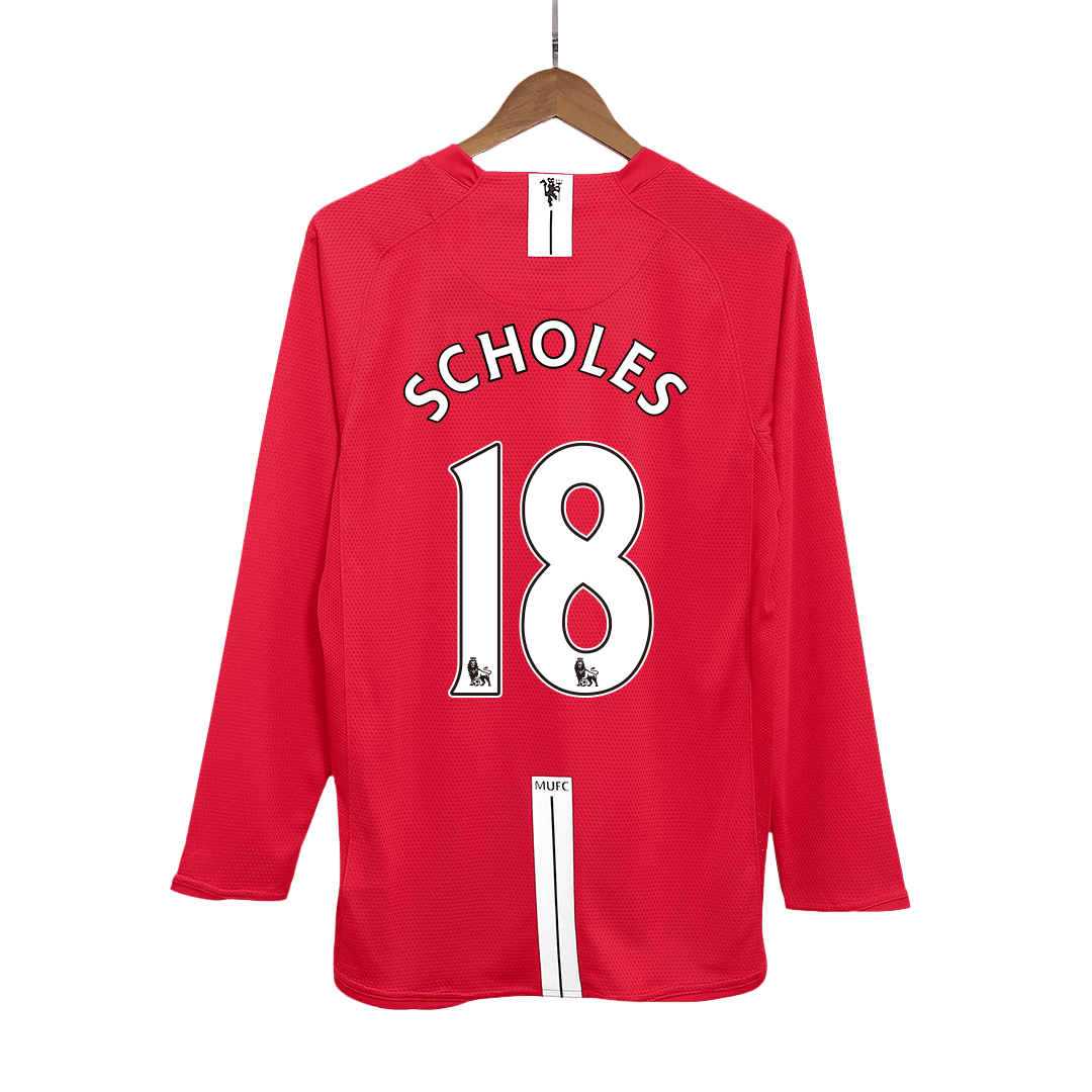 Retro SCHOLES #18 2007/08 Manchester United Home Long Sleeve Soccer Jersey