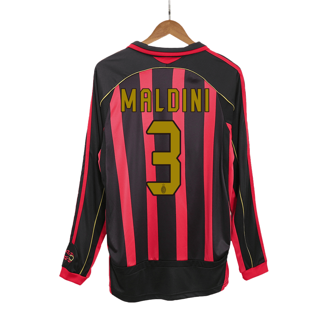 Retro MALDINI #3 2006/07 AC Milan Home Long Sleeve Soccer Jersey