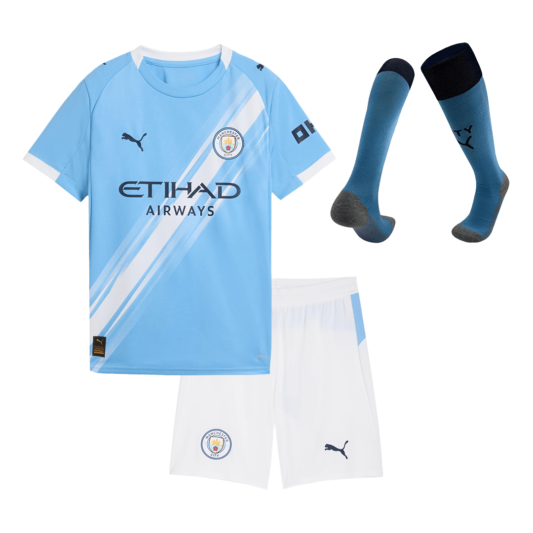 Kid's Manchester City Home Soccer Jersey Kit(Jersey+Shorts+Socks) 2025/26
