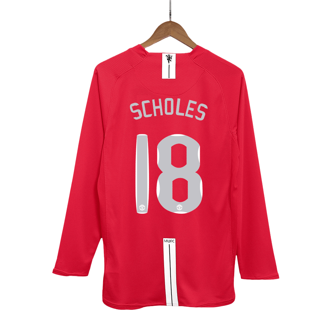 Retro SCHOLES #18 2007/08 Manchester United Home Long Sleeve Soccer Jersey