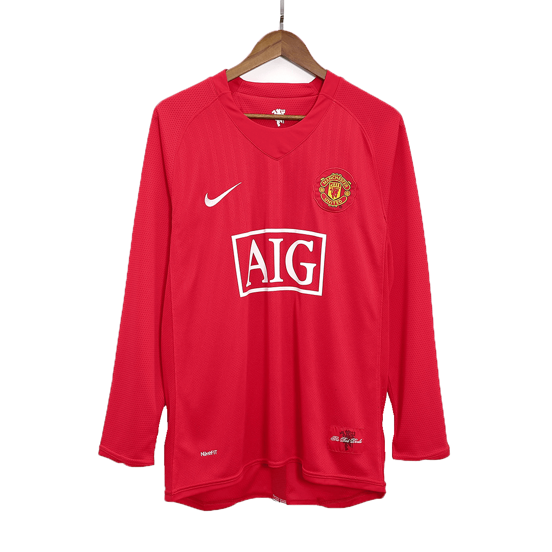 Retro SCHOLES #18 2007/08 Manchester United Home Long Sleeve Soccer Jersey - Image 3