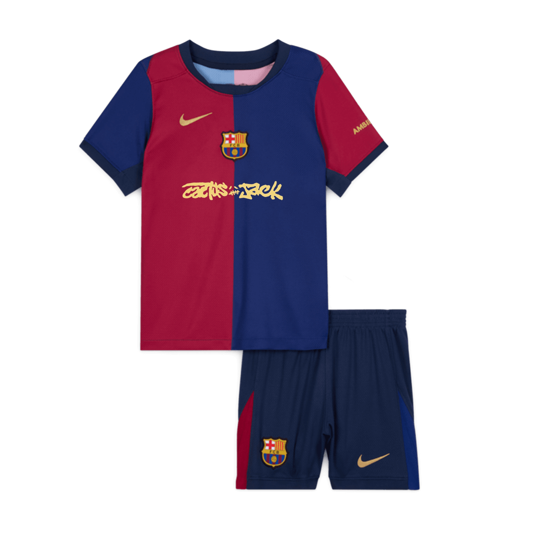 Kid's Barcelona X Travis Scott Home Soccer Jersey Kit(Jersey+Shorts) 2024/25