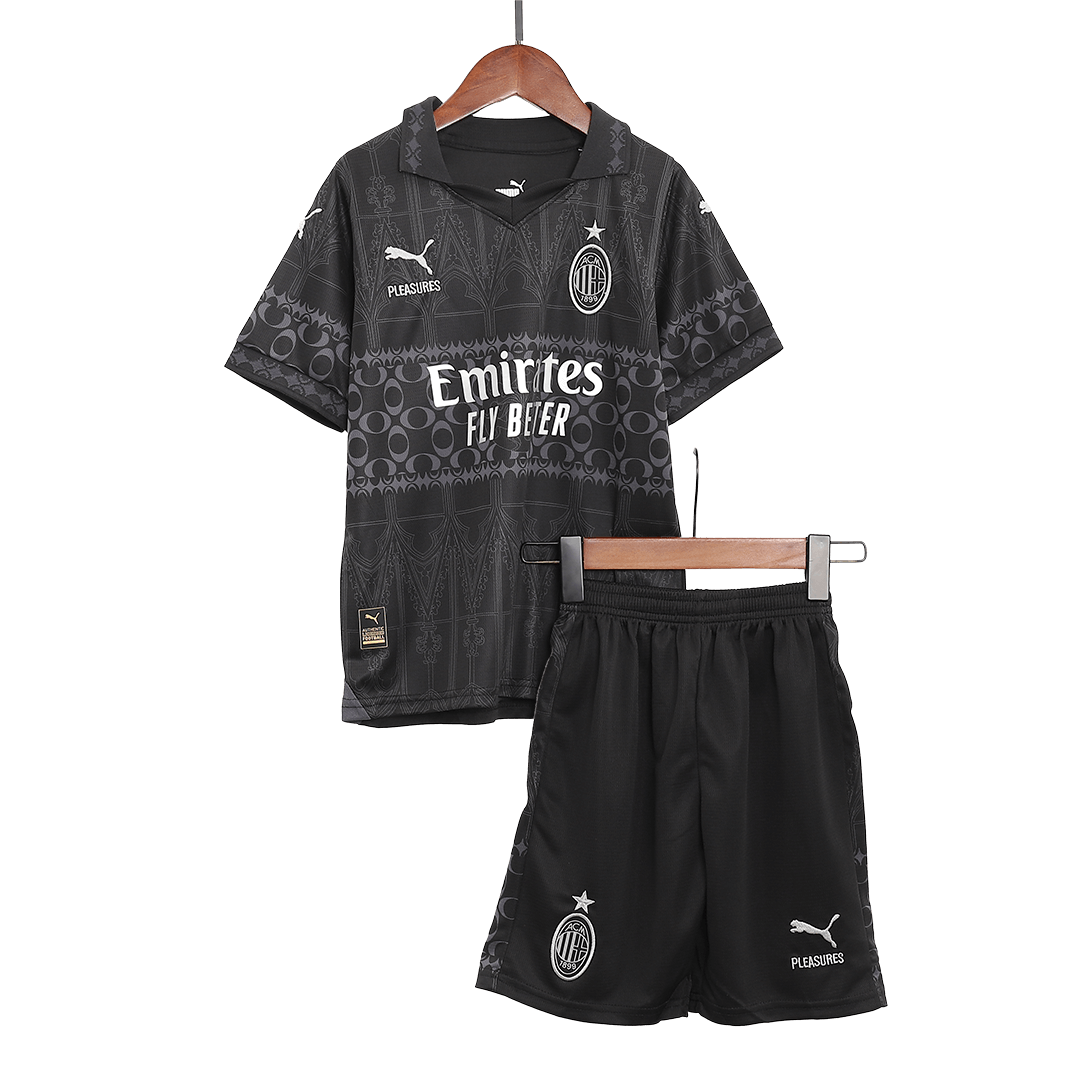 Kid's AC Milan x Pleasures Fourth Away Soccer Jersey Kit(Jersey+Shorts) 2023/24